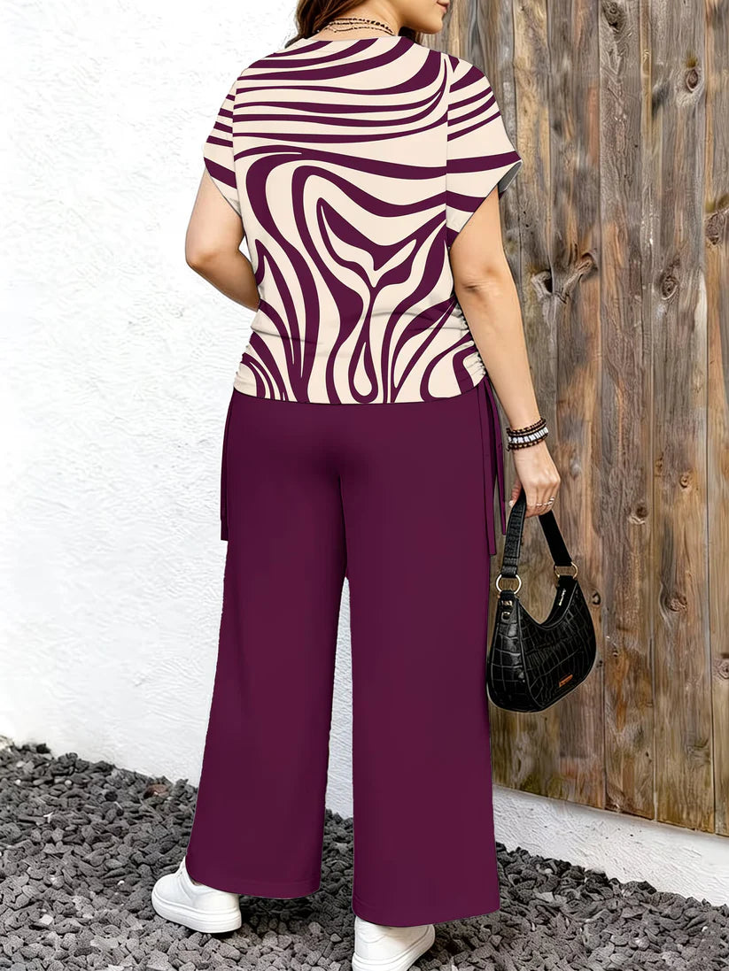 Women's Minimalist Print Top & Loose Pants Two-Piece Set