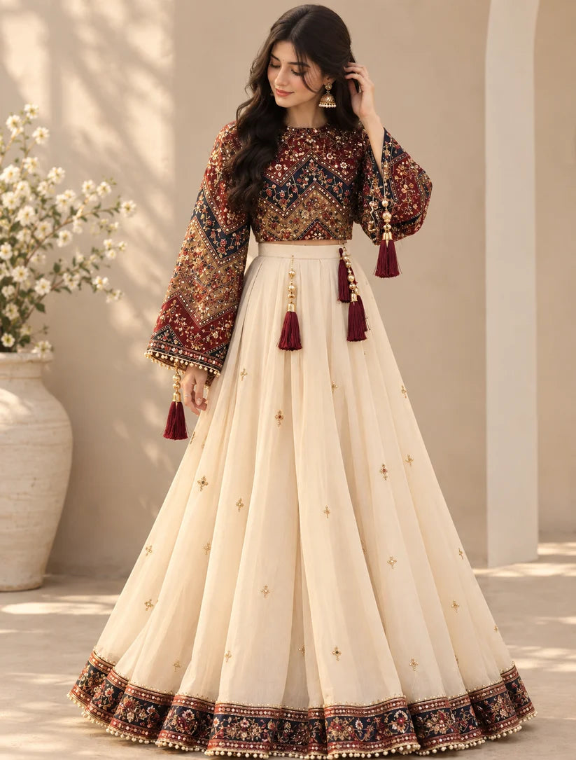 Women’s Printed Crop Top & Flared Skirt Set