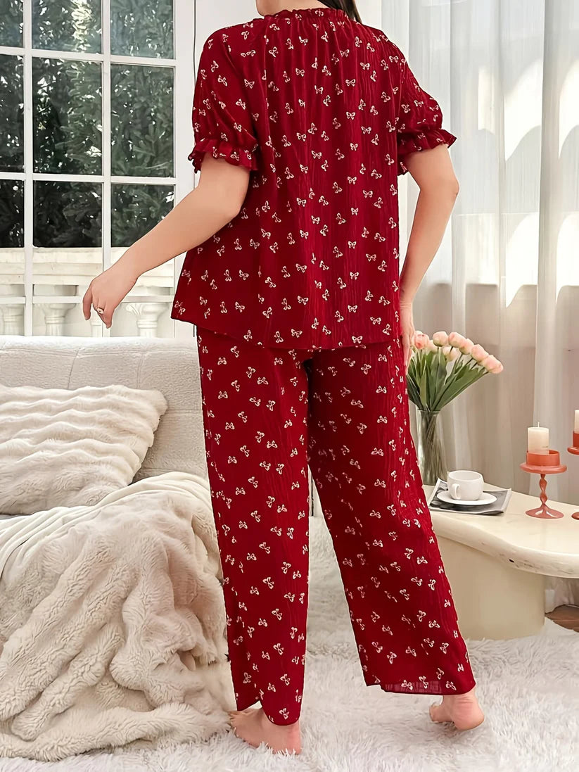 Chic Bow Print Lounge Co-Ord Set