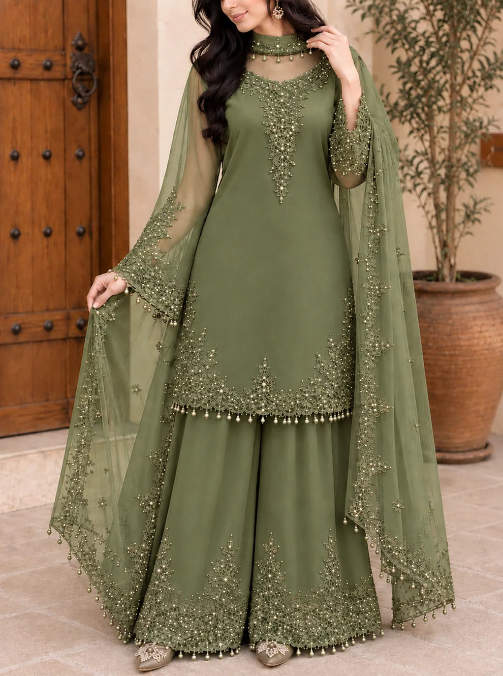 Women’s Graceful Embroidered Kurta & Palazzo Co-Ord