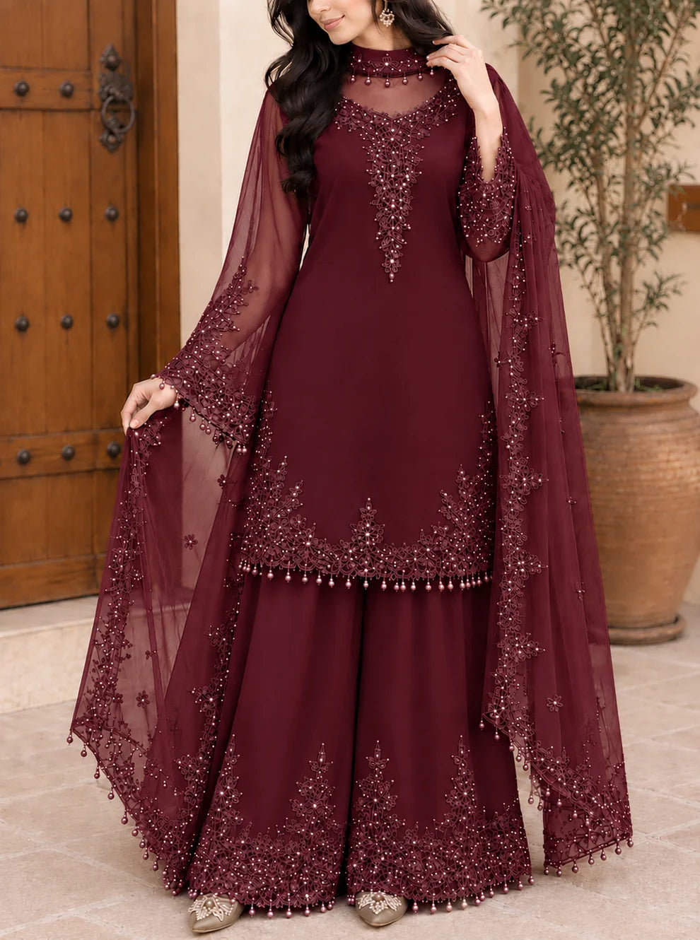 Women’s Graceful Embroidered Kurta & Palazzo Co-Ord