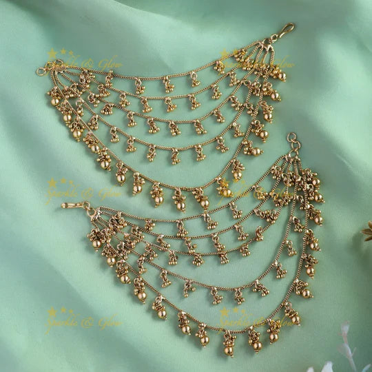 Exquisite Peacock Lakshmi Jada Billa with Pearl & Gold Bead Earchain Bridal Set