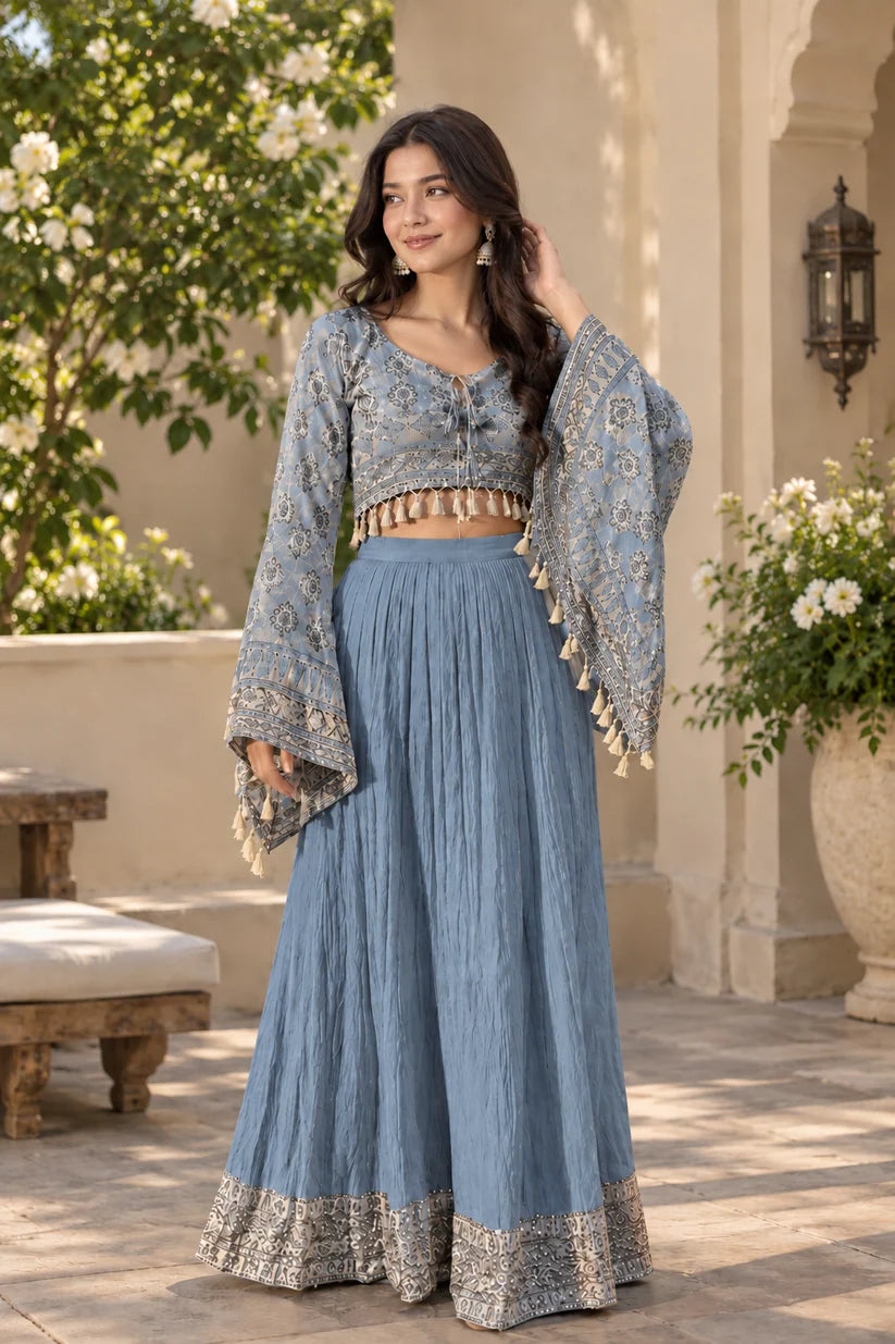 Women’s Printed Crop Top & Flared Skirt Set