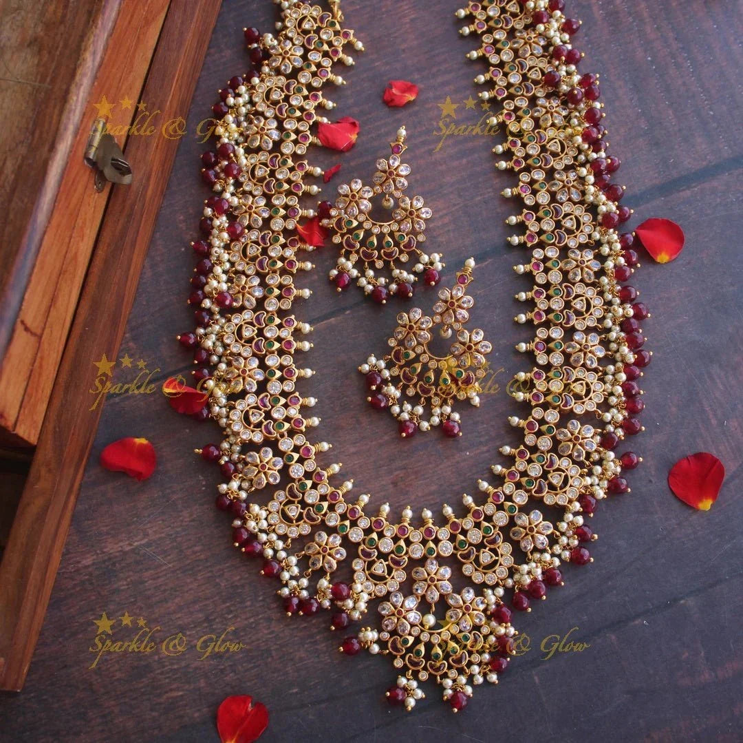 Elegant Guttapusalu Haram with Kemp & CZ Stones
