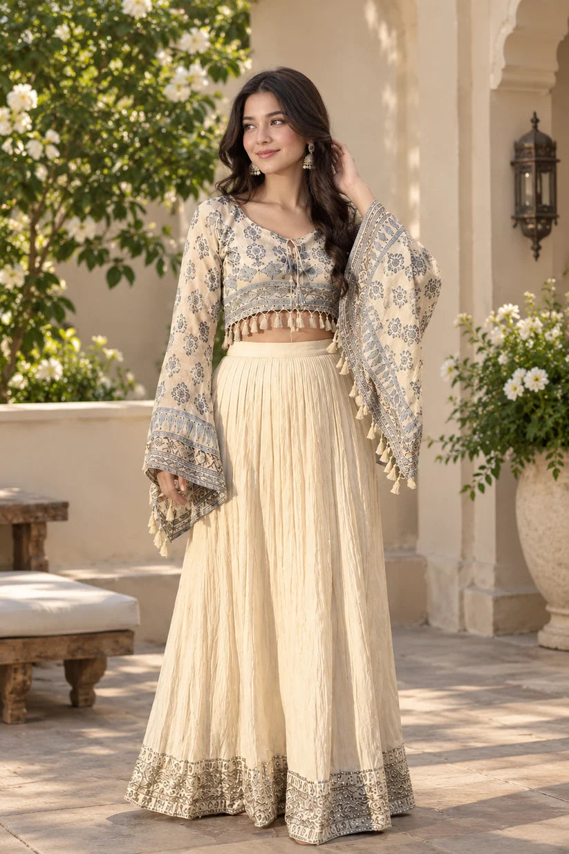Women’s Printed Crop Top & Flared Skirt Set