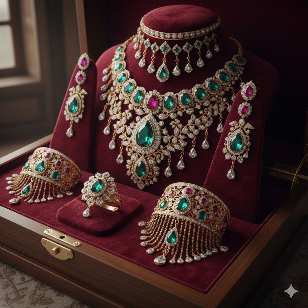 Exquisite American Diamond & Oval Stone Full Set