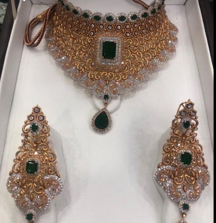 Jewelry Combo Green Stone American Diamond Bridal sets Get Free Gift Above