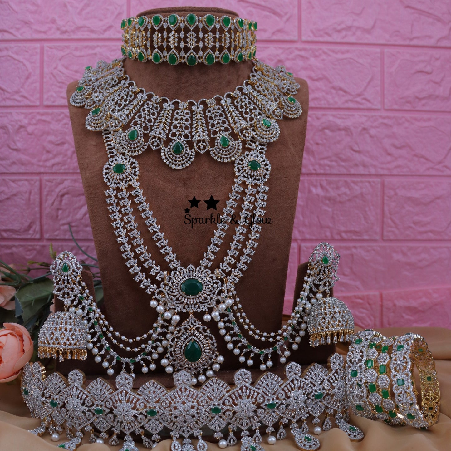 Jewelry Combo Stone American Diamond Bridal sets Get Free Gift Above