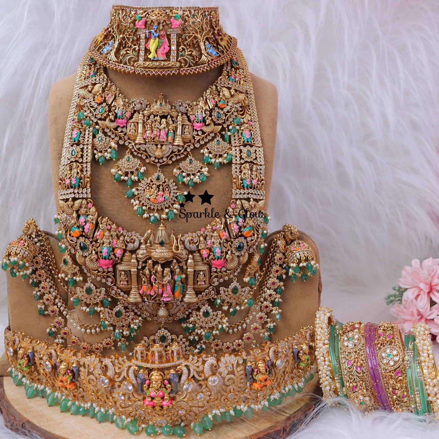 Exquisite Full Combo Jadau Kundan Lakshmi Pendant Necklace Set