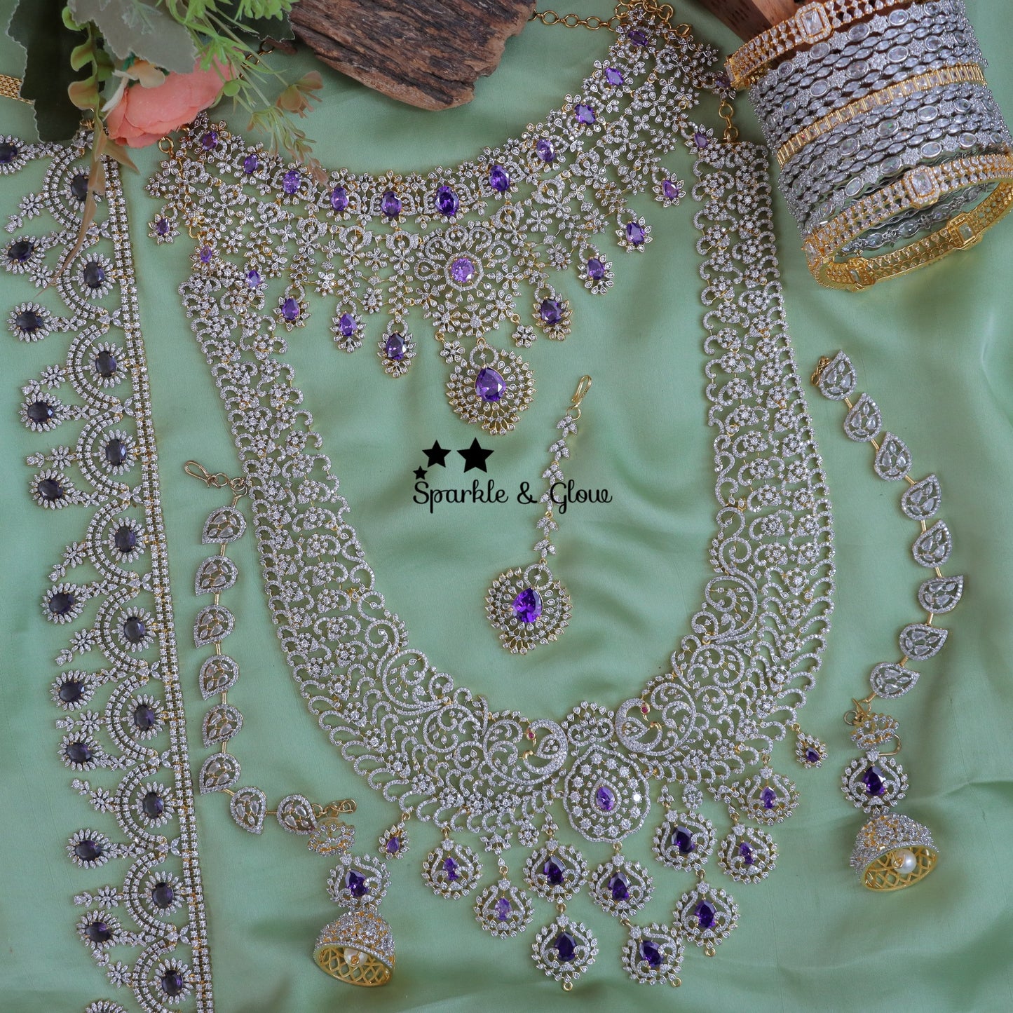 Jewelry Combo Stone American Diamond Bridal sets Get Free Gift Above