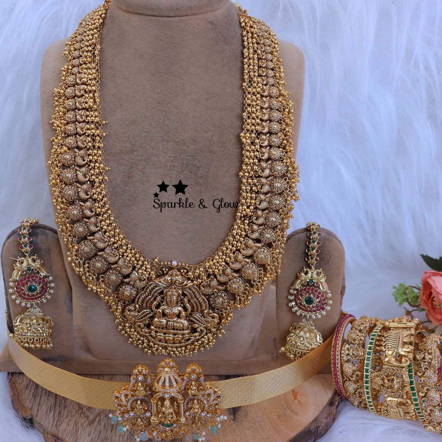 Exquisite Full Combo Jadau Kundan Lakshmi Pendant Necklace Set