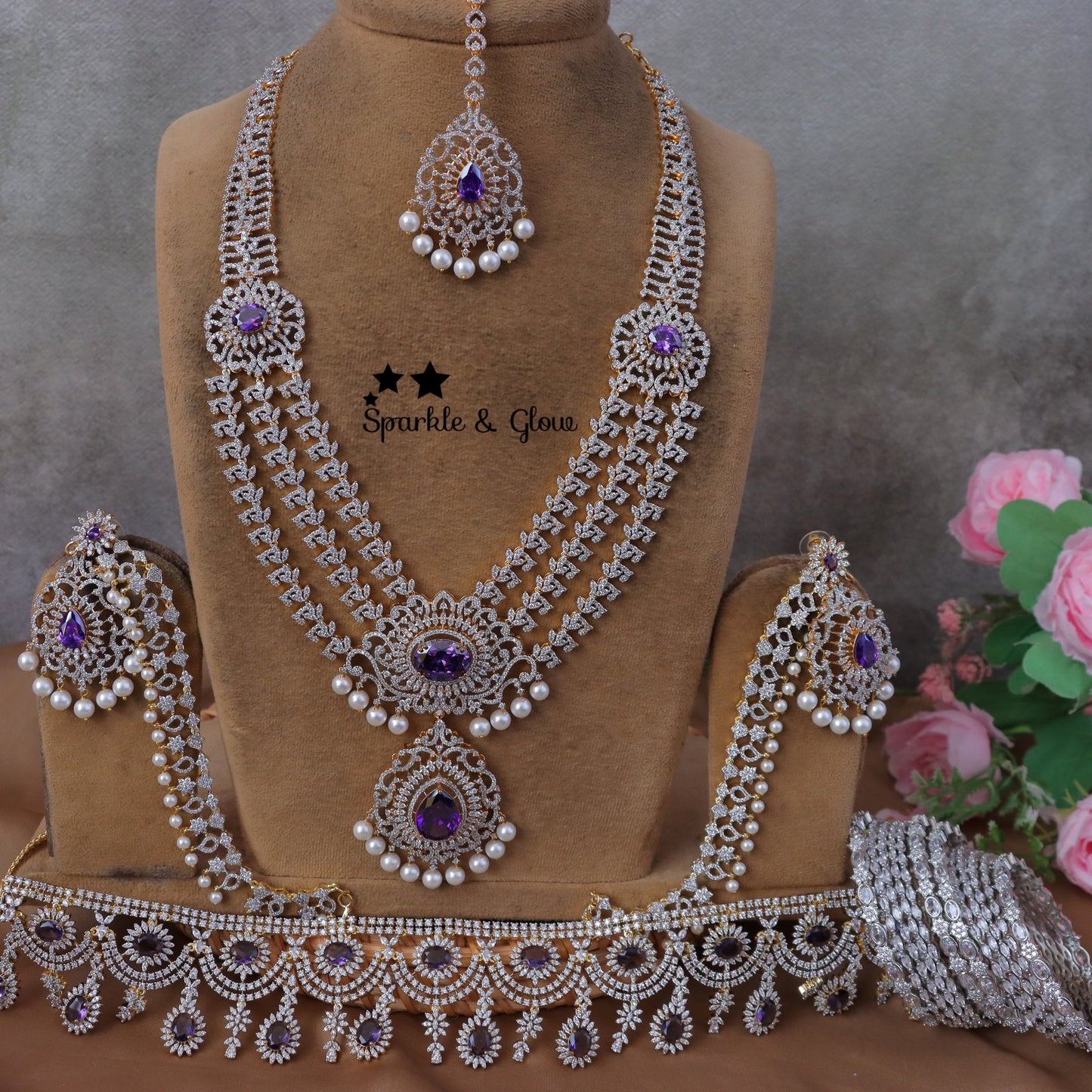 Jewelry Combo Stone American Diamond Bridal sets Get Free Gift Above