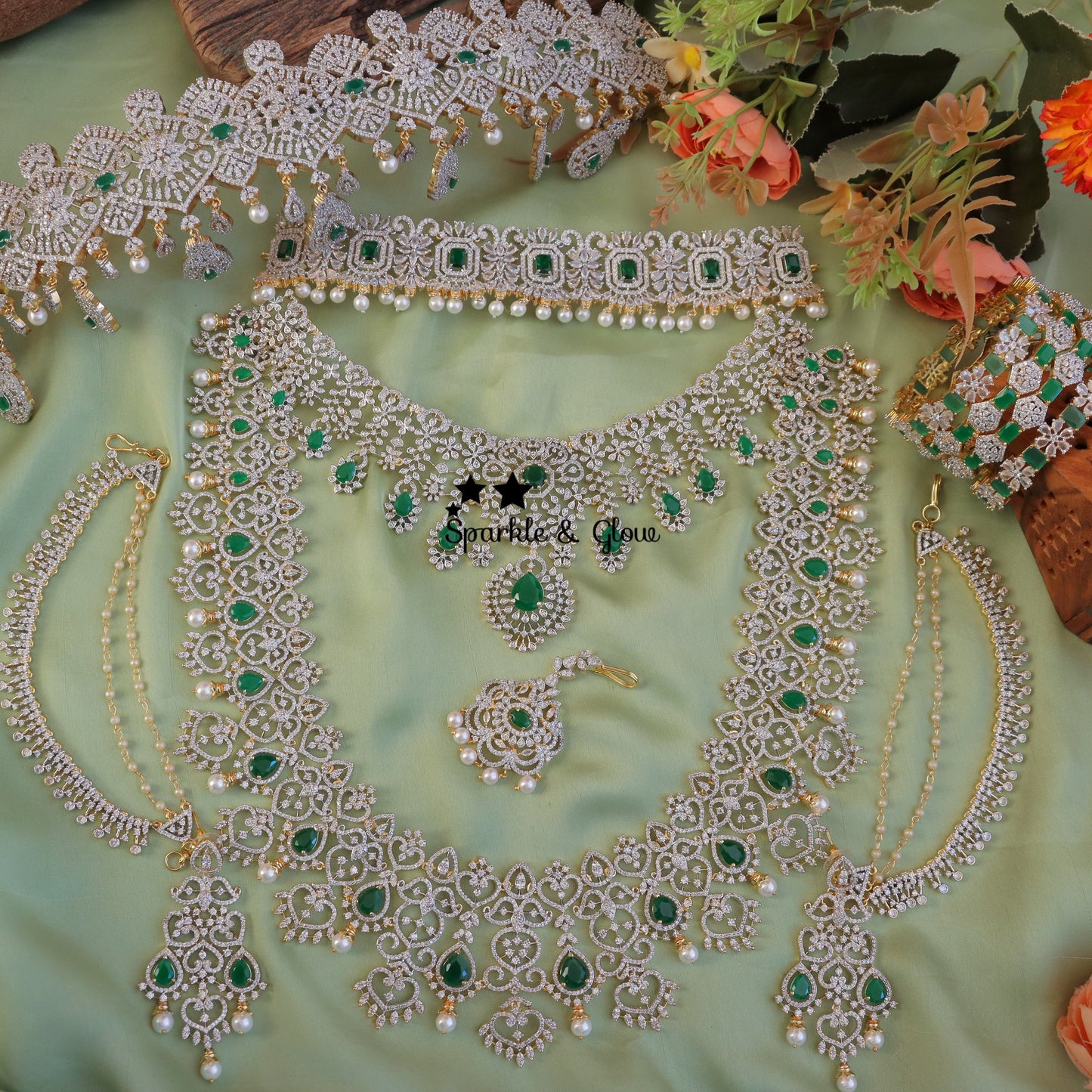 Jewelry Combo Stone American Diamond Bridal sets Get Free Gift Above