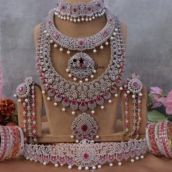 Jewelry Combo Stone American Diamond Bridal sets Get Free Gift Above