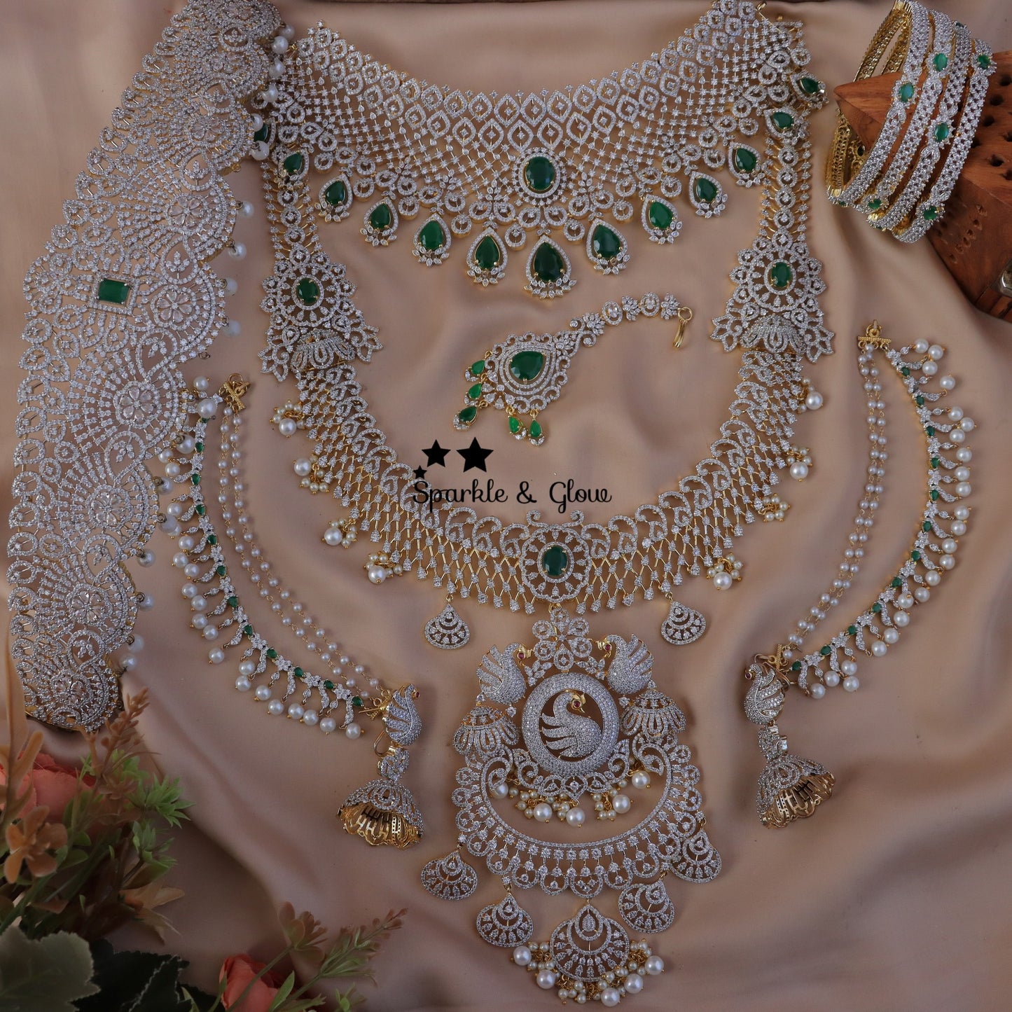 Jewelry Combo Stone American Diamond Bridal sets Get Free Gift Above