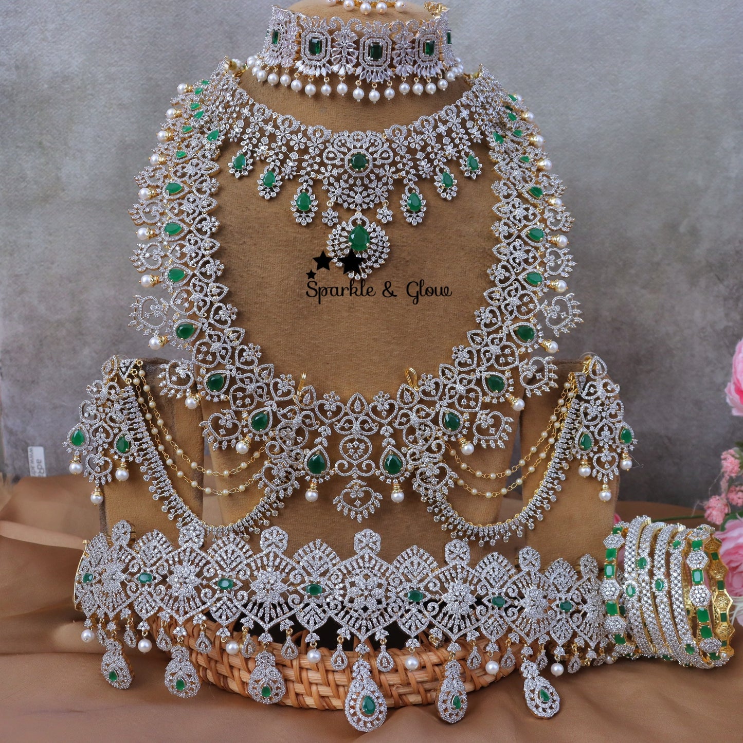 Jewelry Combo Stone American Diamond Bridal sets Get Free Gift Above