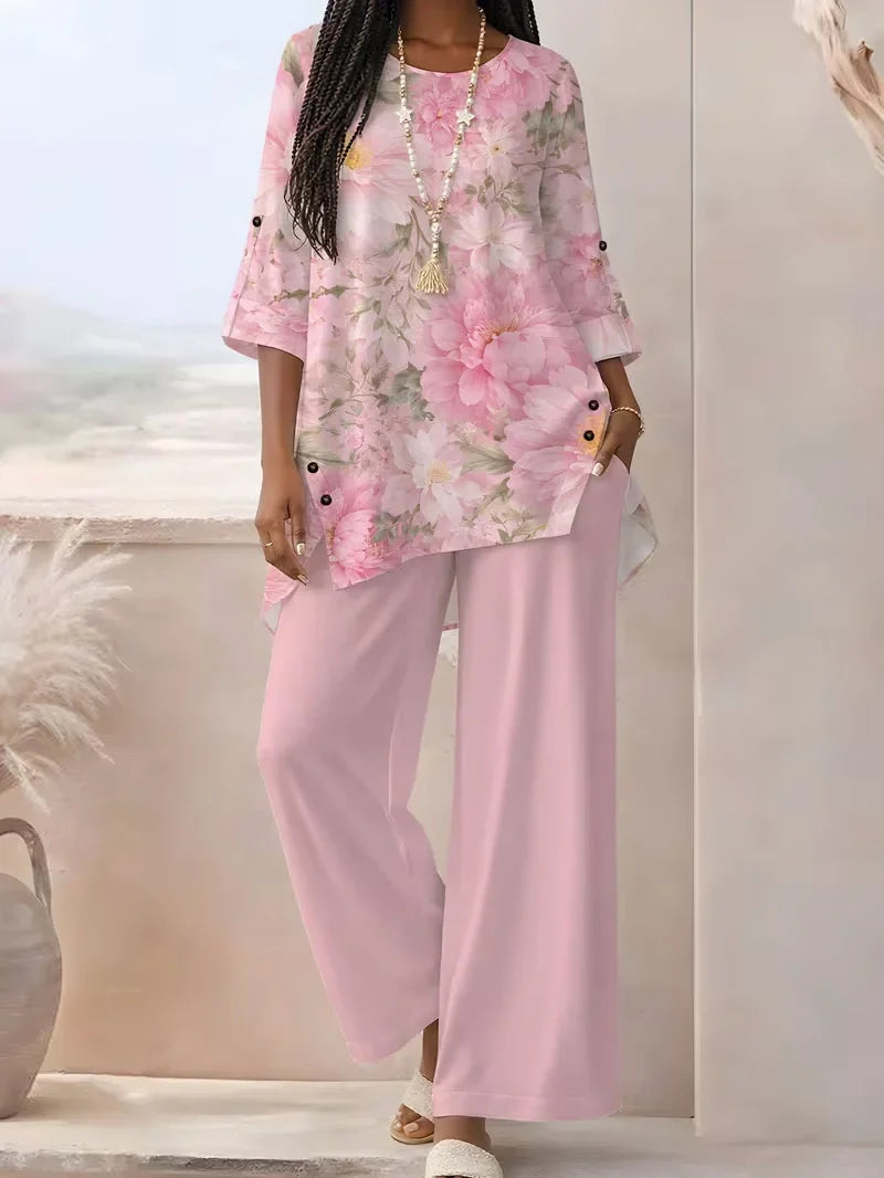 Three-Quarter Sleeve Top & High-Waisted Wide-Leg Pants | Casual Chic Outfit
