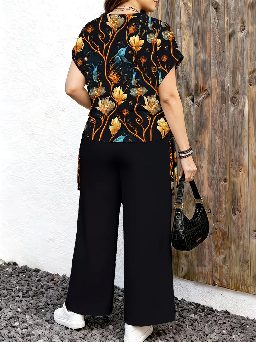 Women's Minimalist Print Top & Loose Pants Two-Piece Set