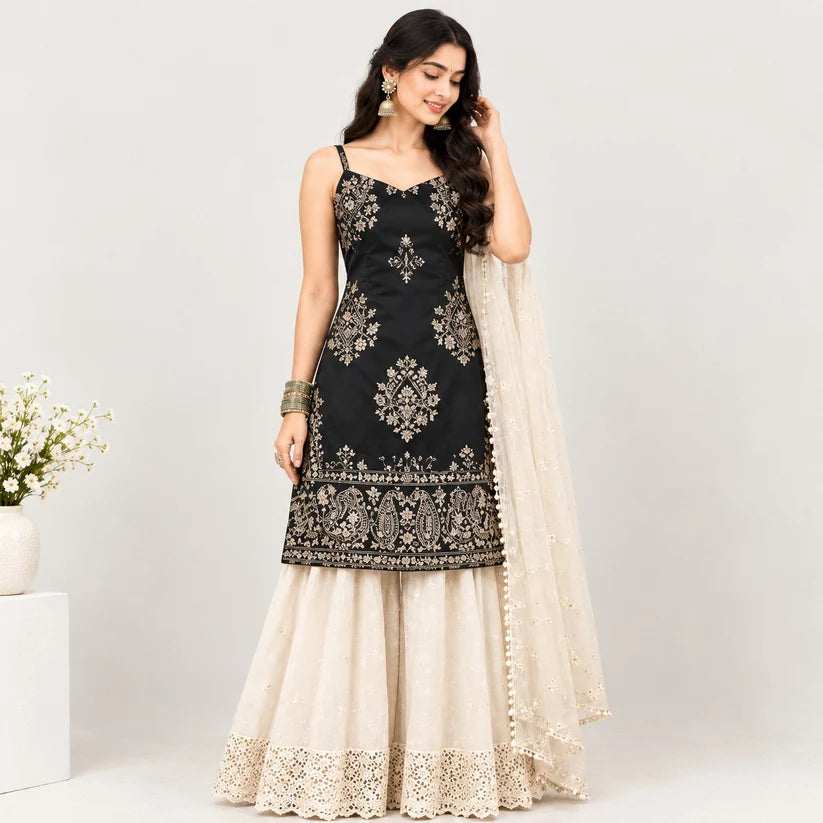 Women’s Embroidered Kurta & Sharara Set