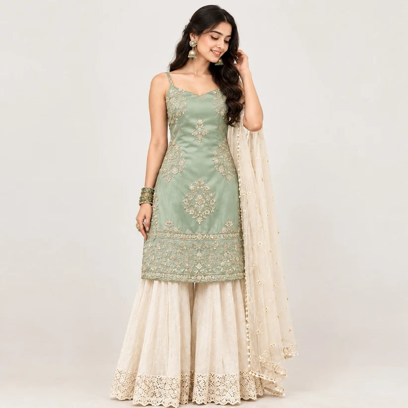 Women’s Embroidered Kurta & Sharara Set