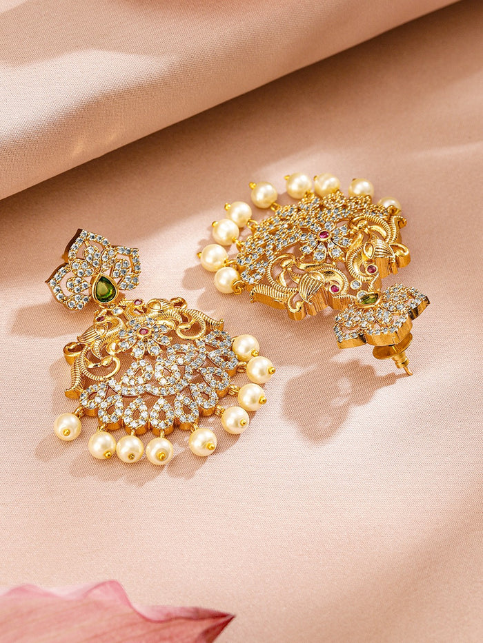 24K Gold Plated Ruby & Emerald Cubic Zirconia Studded Traditional Jewelry Set