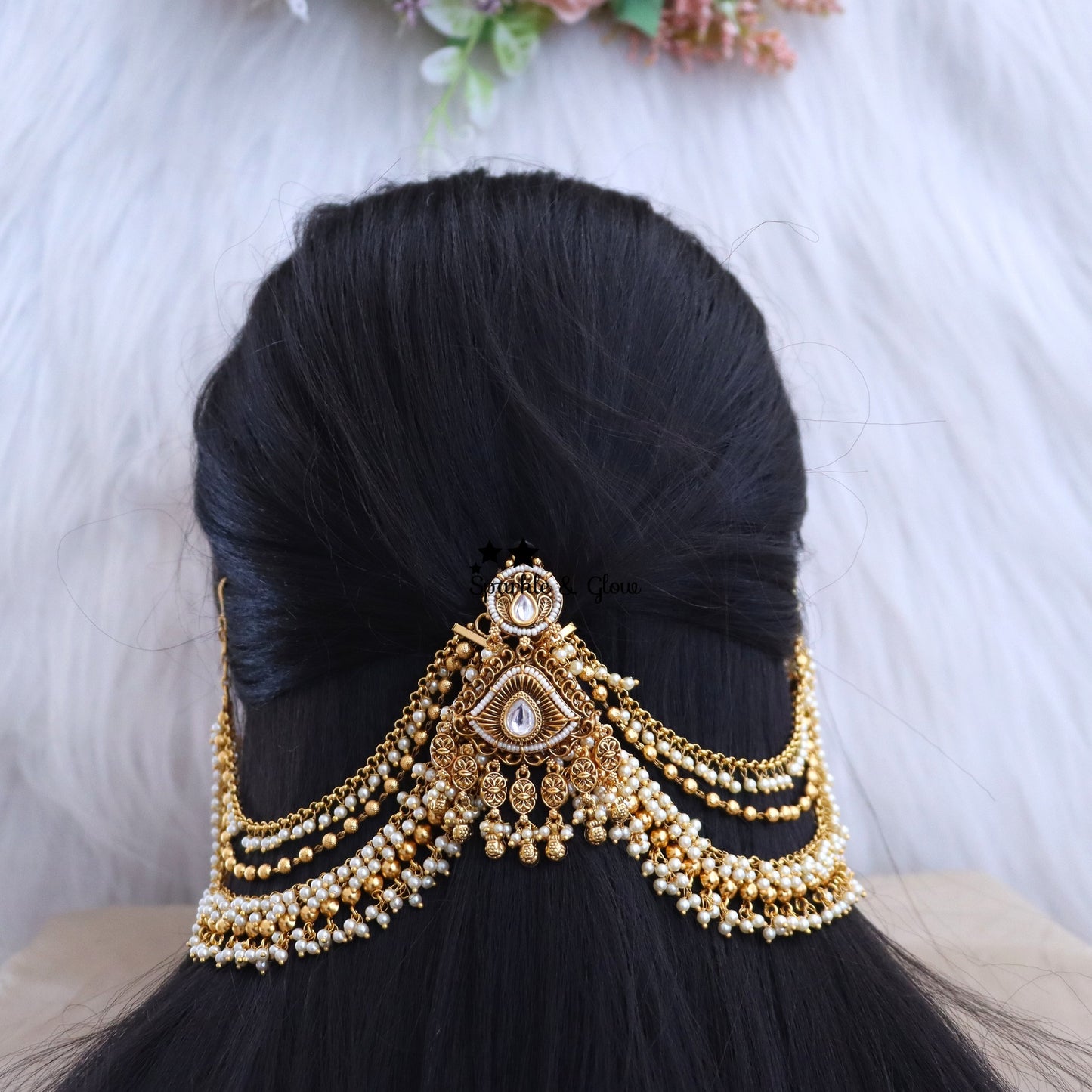 3 pace combo Hair Pins Gold Plated Design Bridal Jadai Billai Wedding Hair Braid