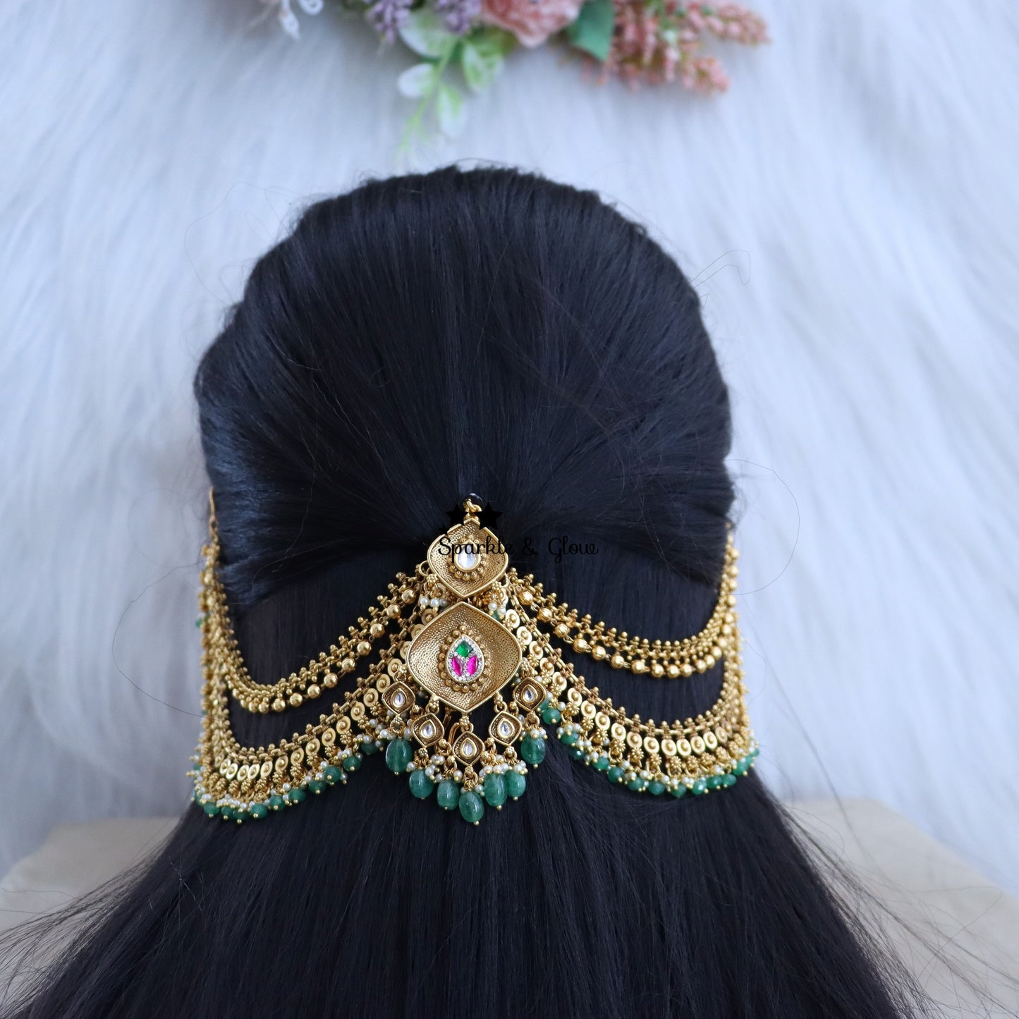 3 pace combo Hair Pins Gold Plated Design Bridal Jadai Billai Wedding Hair Braid