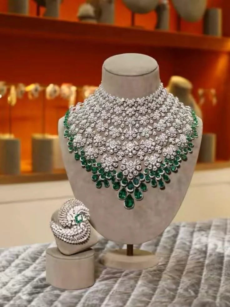 Green Amareican Dimond Bridal Jewellery Set