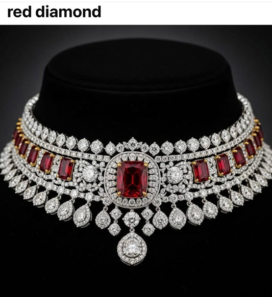 Red Amareican Dimond Bridal Jewellery Set