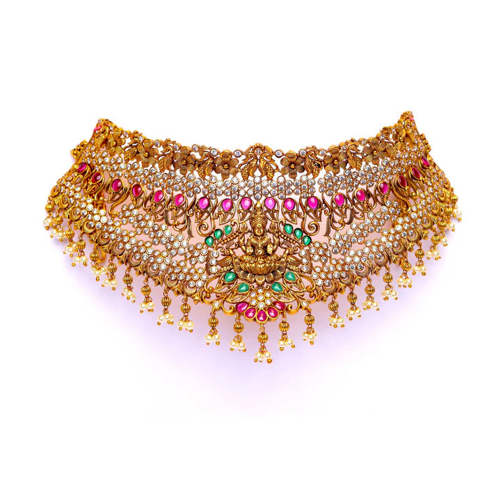 lakshmi and stonework Choker paired with jhumkas by Chandicharm