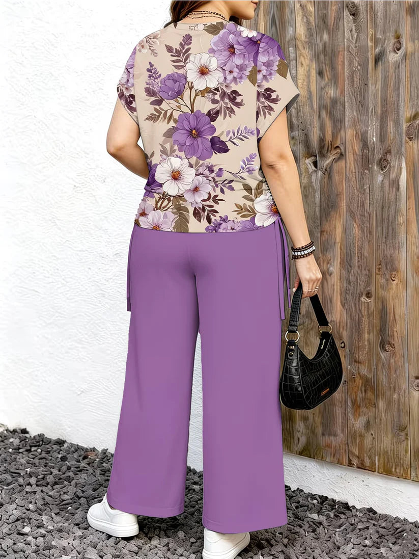 Women's Minimalist Print Top & Loose Pants Two-Piece Set