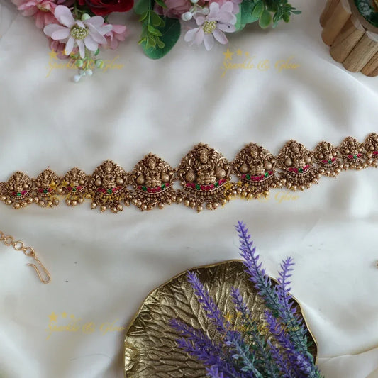 Gold Jadau Lakshmi Hip Chain | Elegant Temple Jewelry