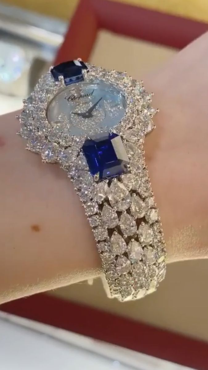 Exquisite American Diamond & Oval Stone Navvy Blue Watch