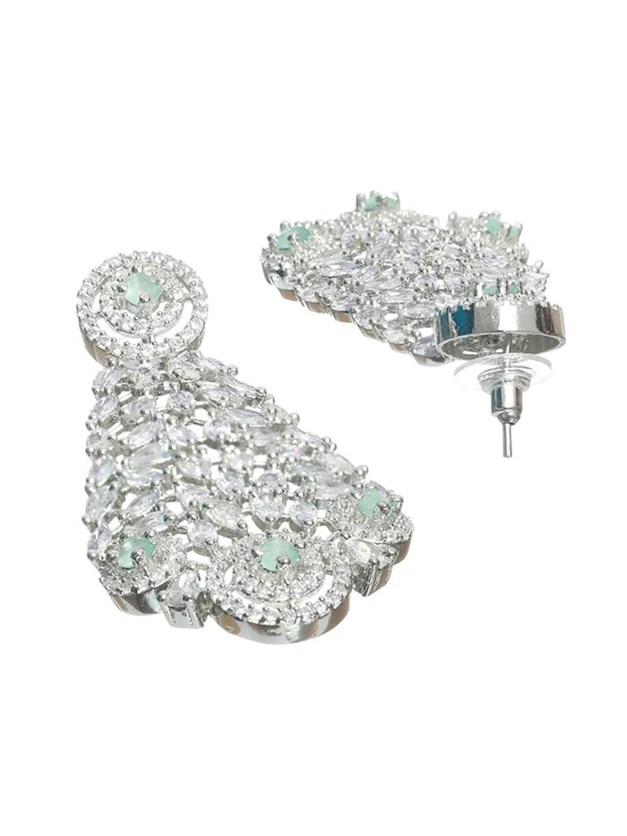 Rhodium-Plated American Diamond-Studded Jewellery Set