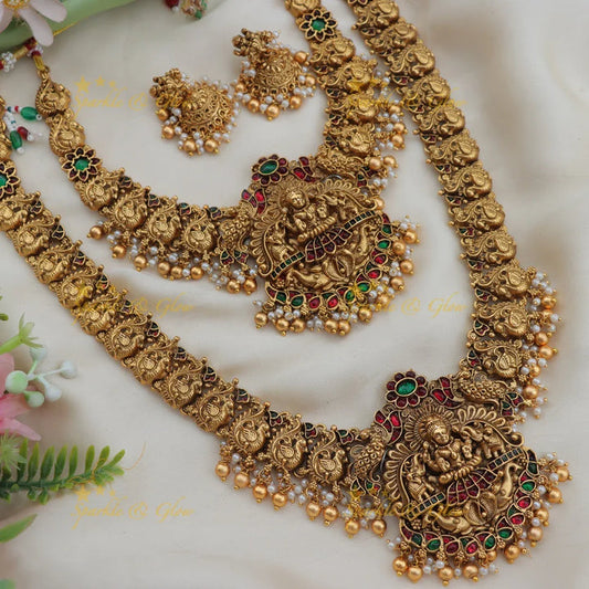 Stunning Lakshmi Peacock Floral Semi Bridal Necklace Set