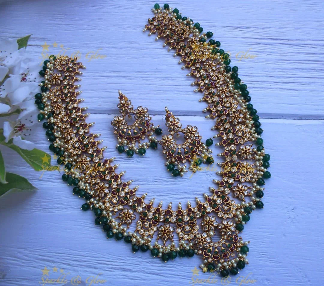 Elegant Guttapusalu Haram with Kemp & CZ Stones