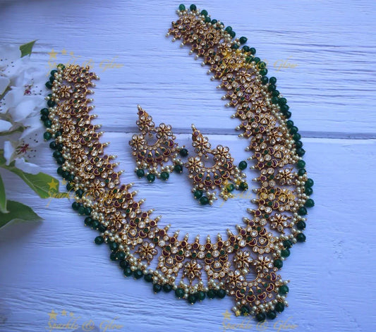 Elegant Guttapusalu Haram with Kemp & CZ Stones
