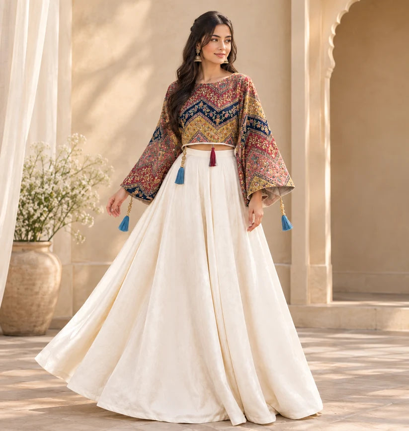 Women’s Printed Crop Top & Flared Skirt Set