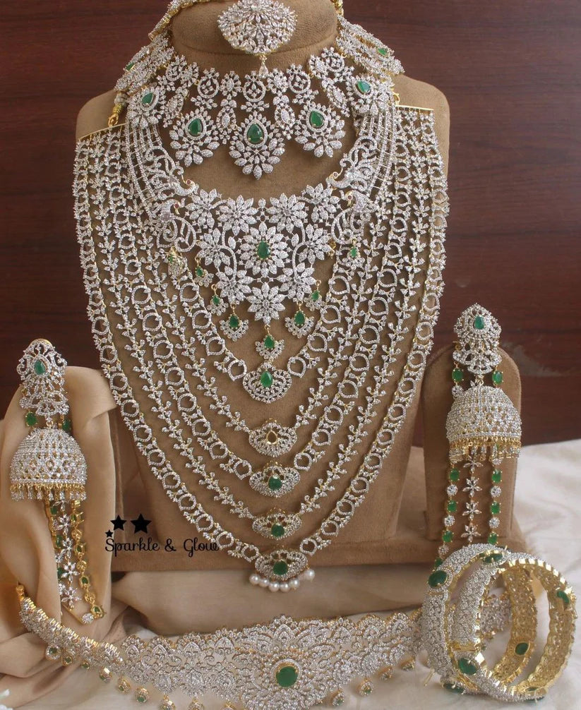 Multi-Layer Emerald American Diamond Long Necklace
