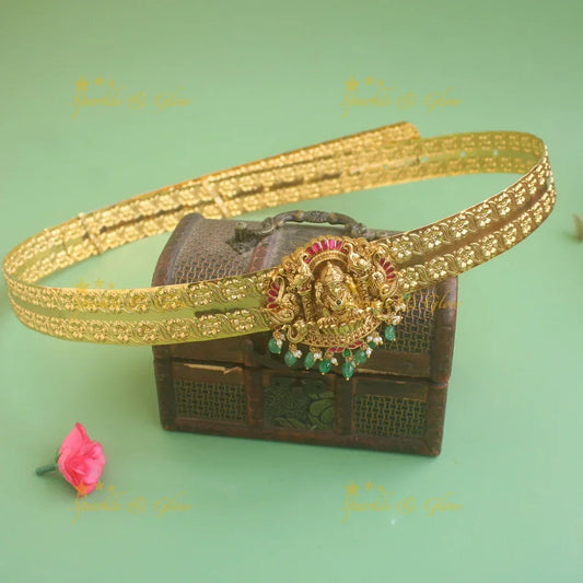 Jadau Lakshmi Elephant Floral Hipbelt with Beads
