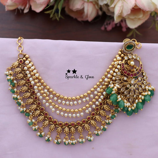 Exclusive Floral Kemp Beaded Earrings Earchain Combo
