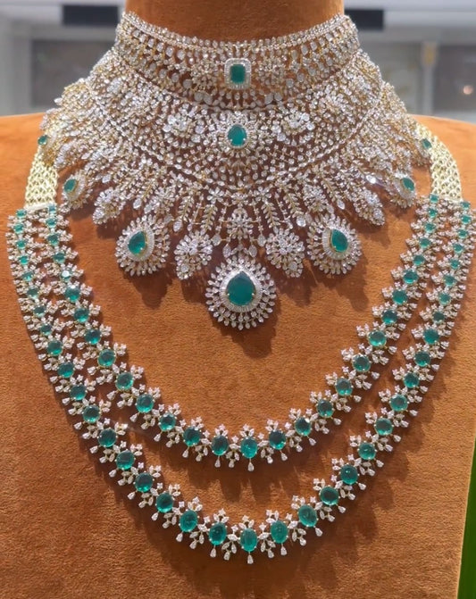 New American Diamond High Quality Earrings, choker, Jumka and necklace set