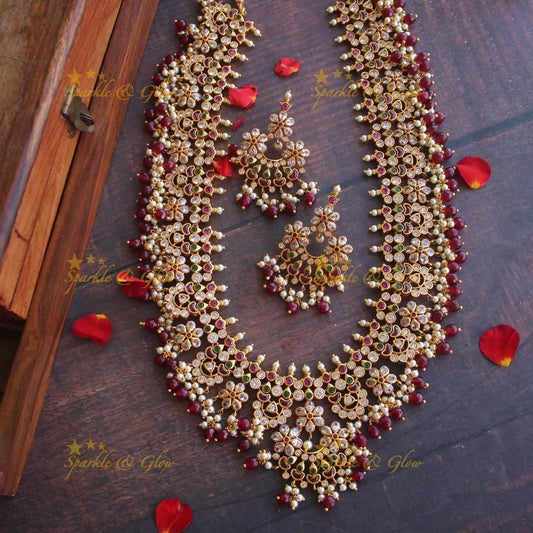 Elegant Guttapusalu Haram with Kemp & CZ Stones