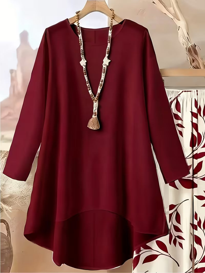Elegant Leaf Print High-Low Co-Ord Set