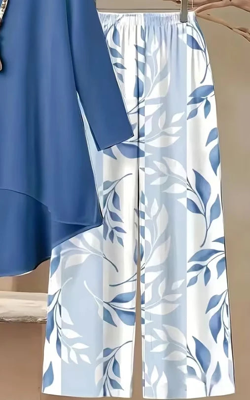Elegant Leaf Print High-Low Co-Ord Set