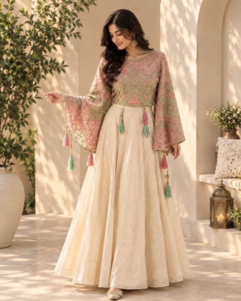 Women’s Printed Crop Top & Flared Skirt Set
