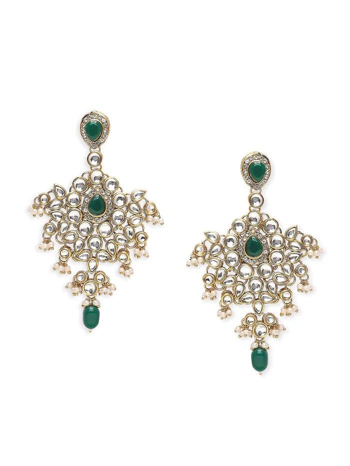 Gold-Plated Stone-Studded & Beaded Bridal Wedding Jewellery Set