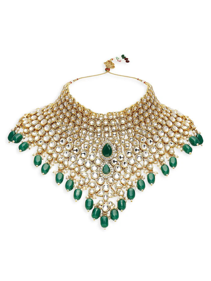 Gold-Plated Stone-Studded & Beaded Bridal Wedding Jewellery Set