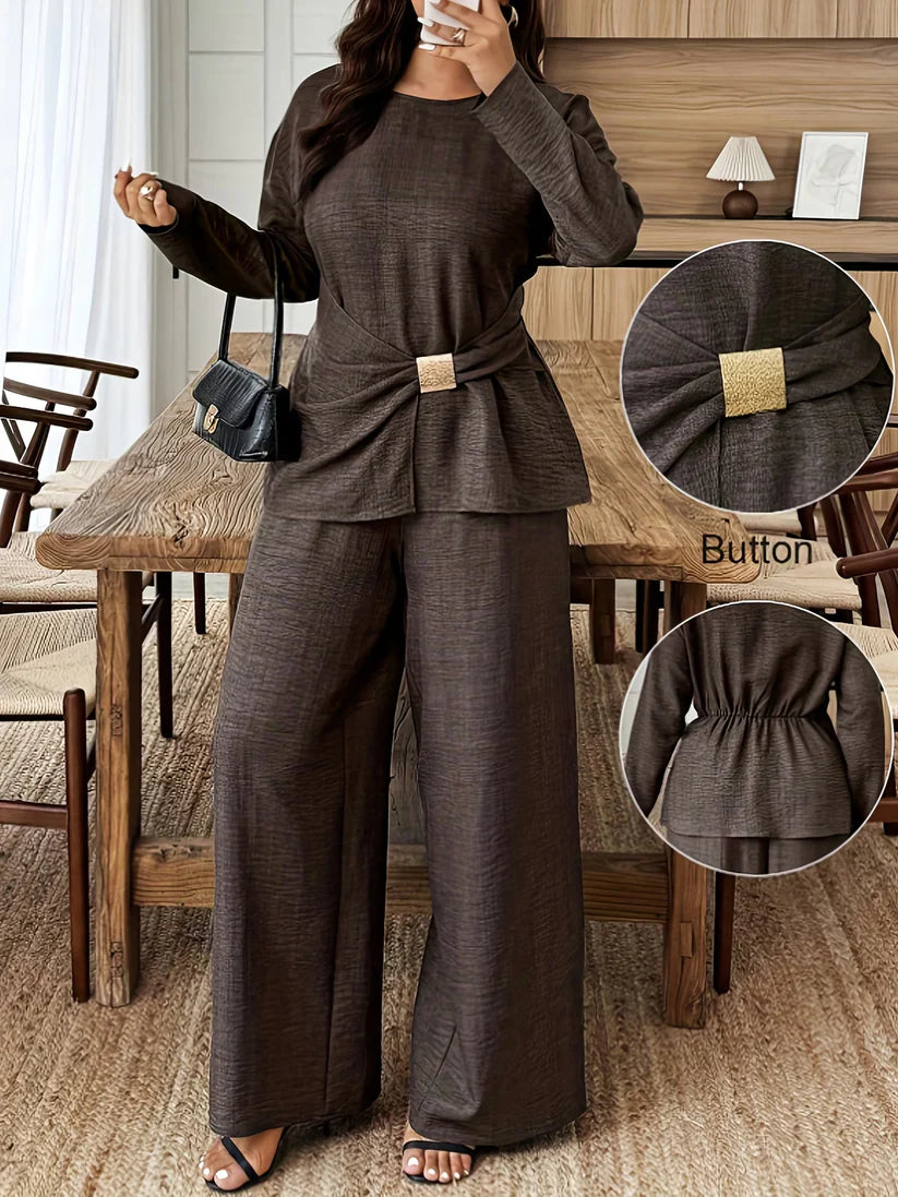 Elegant Pleated Waist Tie Co-Ord Set