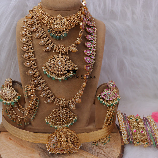 Exquisite Full Combo Jadau Kundan Lakshmi Pendant Necklace Set